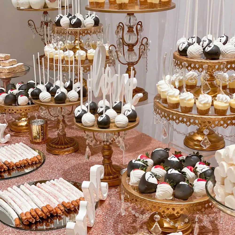 A lavishly styled dessert and candy table